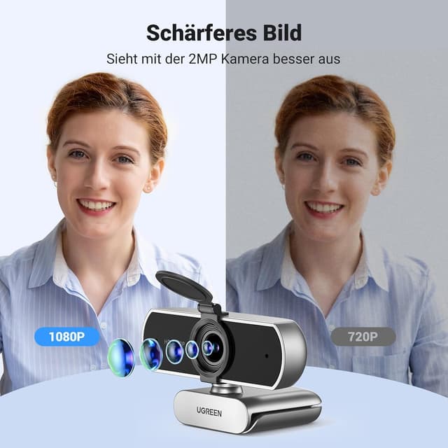 Detalle de UGREEN FineCam Lite 1080P Webcam (Full HD, 30 fps) mit Mikrofon für PC, automatische Lichtkorrektur
