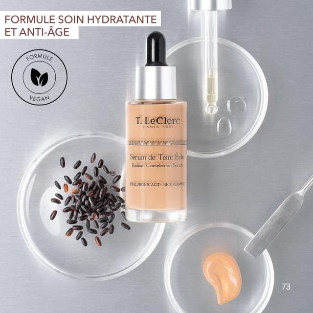 Detalle 2 de T. LeClerc Sérum Teinté Éclat Anti-Âge effet seconde peau N°11 Pécan – Fluide à l’acide hyaluronique