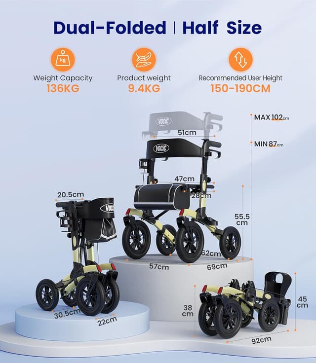 Detalle de VOCIC All Terrain Rollator Walker, 9.4 kg