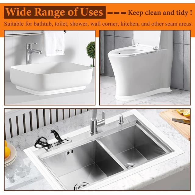 Detalle 2 de Fixmend 3 Rolls Bath Sealant Strip Self-Adhesive Waterproof Tape (126in, White) with Sealing Tool