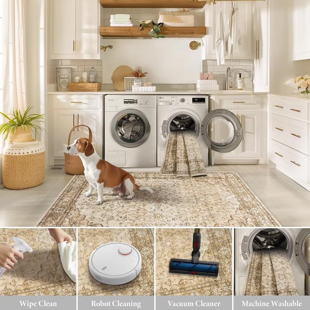 Detalle de Topfinel Rugs Living Room Large 160x230cm Boho Beige Washable Faux Wool Rug