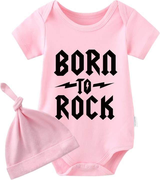 Thumbnail 6 de culbutomind Baby-Zwillinge Strampler „Born To Rock“ – kurze Ärmel, mit Hut, 100% Baumwolle