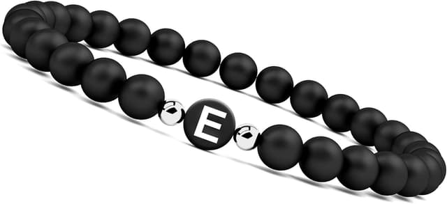 Detalle de GD GOOD.designs Bracciale con Iniziale “I” in onice nero, braccialetto unisex con perline
