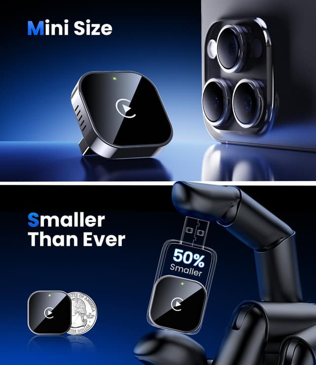 Detalle de Jumpeak Wireless CarPlay Adapter (Mini USB) — turns wired CarPlay into wireless