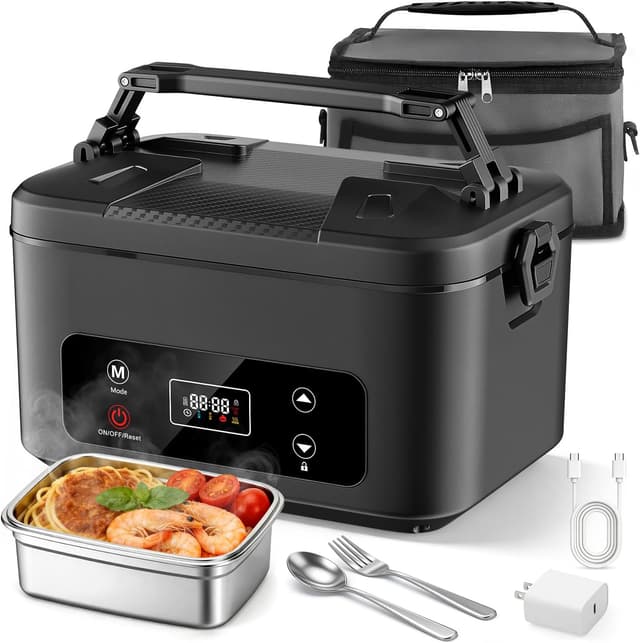 Detalle de Moexili Electric Lunch Box (2026 Upgraded) 1.2L Cordless Heated Lunch Box with Timer, 24,000mAh Battery