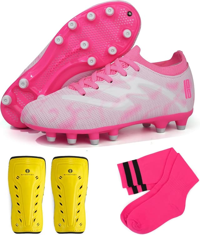 Detalle de brooman Kids Firm Ground Soccer Cleats with Shin Guards & Soccer Socks