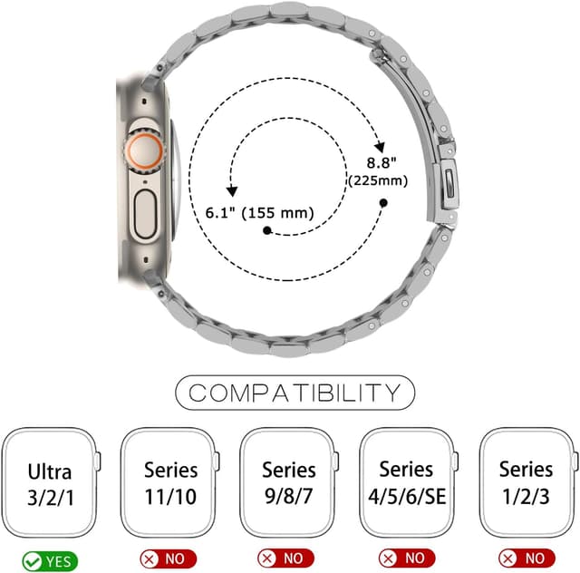 Detalle 2 de Tasikar stainless steel replacement strap for Apple Watch (38–49mm, Ultra/SE/Series 11–3)