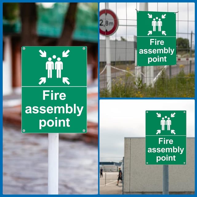 Detalle 2 de Detailing Garage Fire Assembly Point Sign (400 x 300 x 1mm) – Matte Rigid Plastic Outdoor Safety Sign with 4 Pre-Drilled Holes