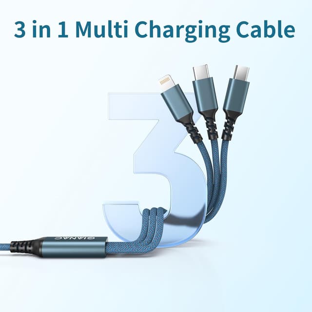 Detalle de GIANAC Multi USB Kabel (2er Set, 0,5 m) 3-in-1 mit Micro-USB, USB-C und Lightning – nur Laden, bis 3 A