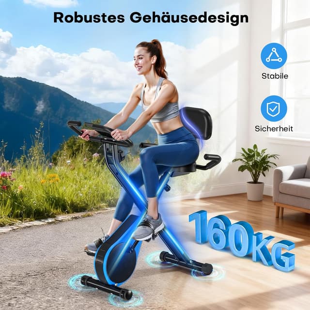 Detalle 2 de VANNECT Heimtrainer Fahrrad klappbar mit 16 Stufen Magnetwiderstand, Pulssensor & Transportrollen (Fitnessbike für Zuhause/Büro)