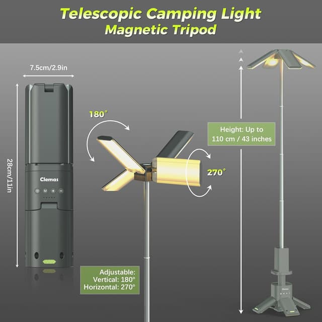 Detalle 2 de Telescopic rechargeable camping lights 14000mAh magnetic lantern – Type-C cordless, dimmable, IPX5