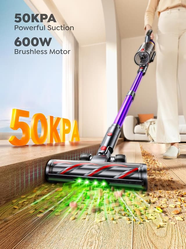 Detalle de INTETURE cordless stick vacuum cleaner with touch screen, 600W and up to 65 mins runtime