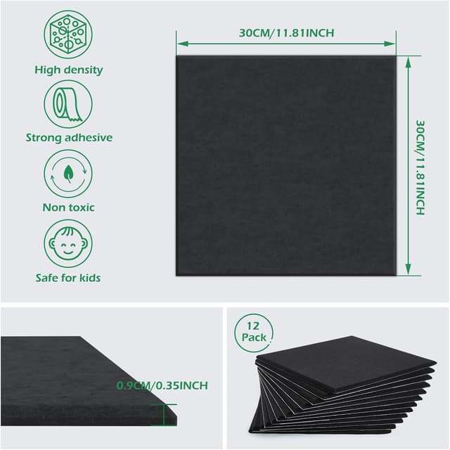 Detalle 2 de AGPTEK Akustikpaneele mit 12 Platten, 30x30 cm