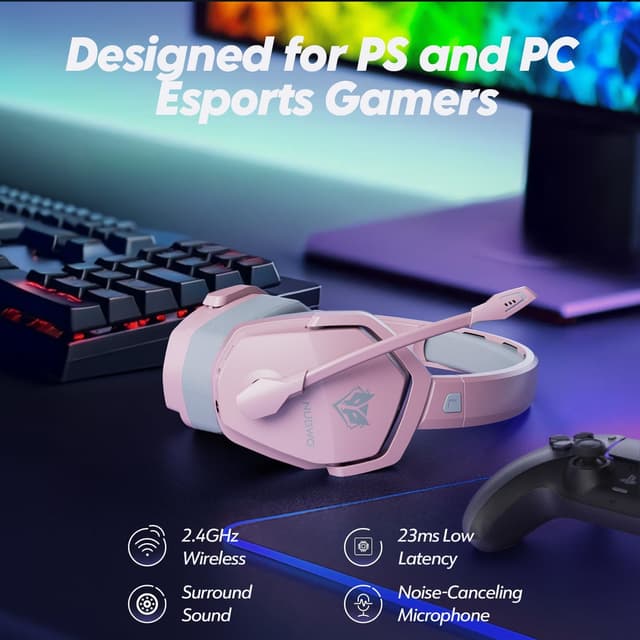 Detalle 2 de NUBWO G06 cuffie gaming wireless 2,4 GHz rosa