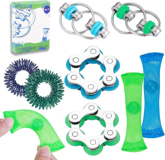 Detalle de ZQFTZQ 8-Piece Hand Fidget Toy Variety Pack (Bike Chain, Mesh & Marble, Spiky Rings)