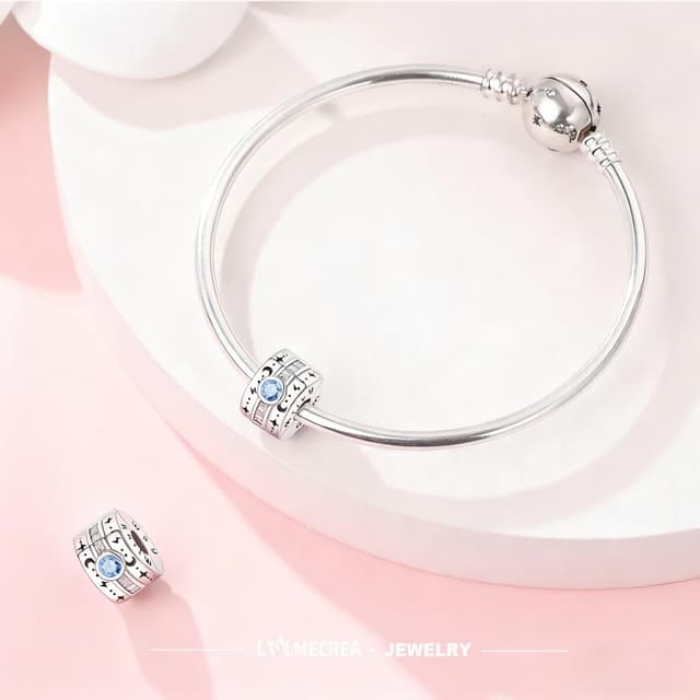 Detalle de LMLMECREA Charms Stopper für Armband aus 925 Sterling Silber mit Clip (Mond & Sterne) – Spacer Bead für europäische Armbänder