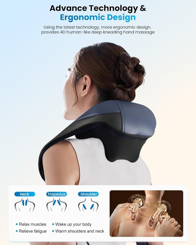 Detalle 2 de COMFIER 2026 masseur cervical nuque, épaules et dos chauffant au graphène (shiatsu 4D) sans fil