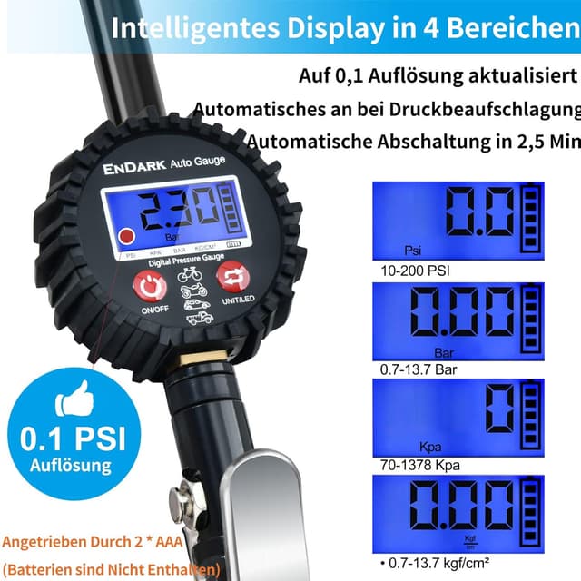 Thumbnail 3 de ENDARK Digitaler Reifenfüller Reifendruckprüfer 0–200 PSI