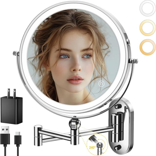 Detalle de 9" Wall Mounted Lighted Makeup Mirror 4000mAh
