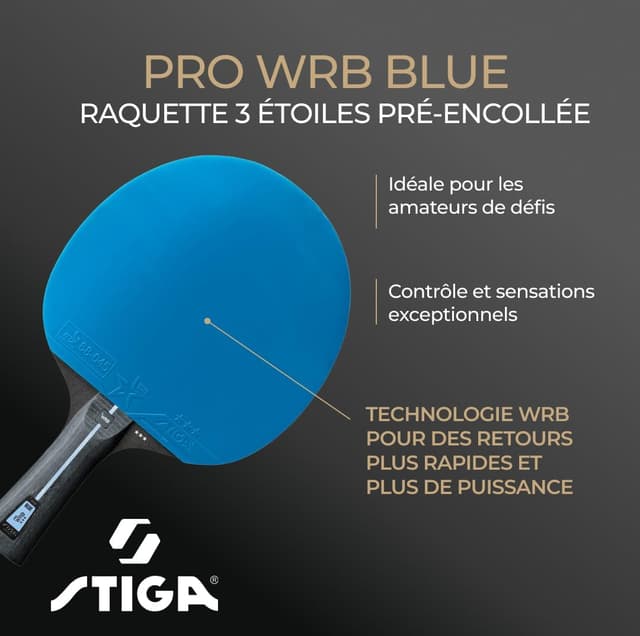 Detalle 2 de STIGA Pro WRB Blue Edition raquette de ping-pong 3 étoiles à revêtement bleu