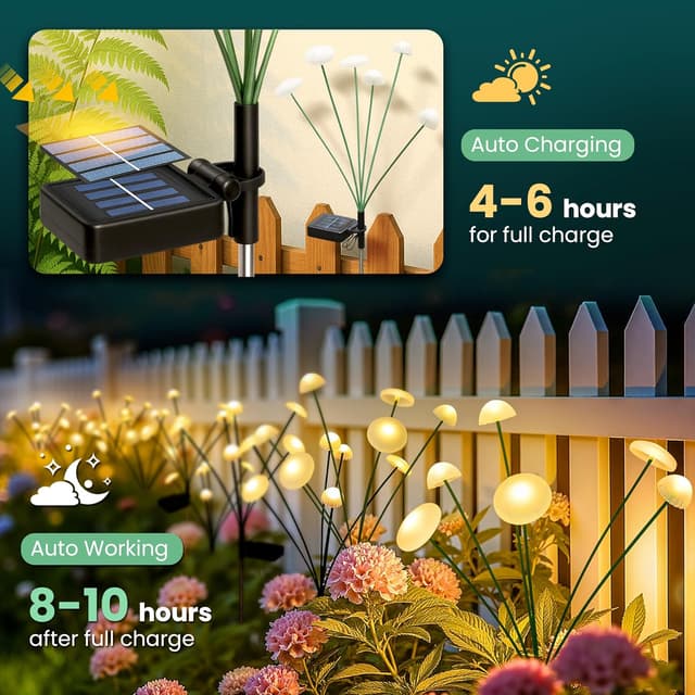 Detalle 2 de PATIOPIA Solar Mushroom Firefly Lights (4-pack) – waterproof garden path lights with a warm sway glow