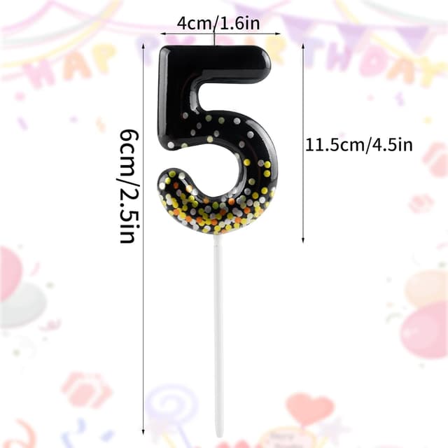 Detalle de Hongplus Black Gold Confetti Number 10 Birthday Candle (Cake Topper)