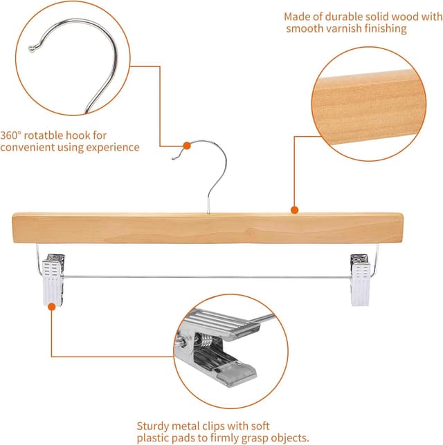 Thumbnail 1 de Amazon Basics Perchas de Madera con Clips, Pack de 10 🧥