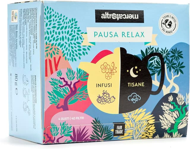 Detalle 1 de Cofanetto Pausa Relax Altromercato con infusi e tisane alle erbe (40 bustine)