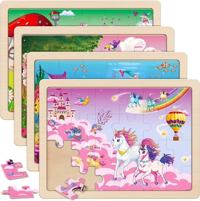 Detalle de SYNARRY Wooden Unicorn Mermaid Puzzle Set