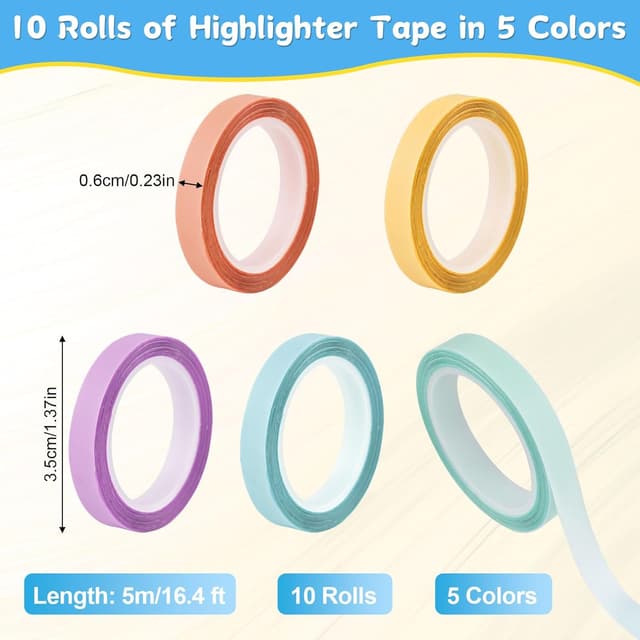 Detalle 2 de Hoiny 10 Rollen transparente fluoreszierende Haftnotizen / Highlight Strips (5 x 6 mm)