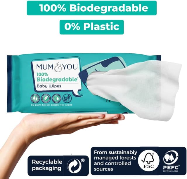 Detalle 2 de Mum & You Baby Wipes (99.4% Water) – Biodegradable, Fragrance-Free & Hypoallergenic, 336 Newborn Wipes (6 x 56)
