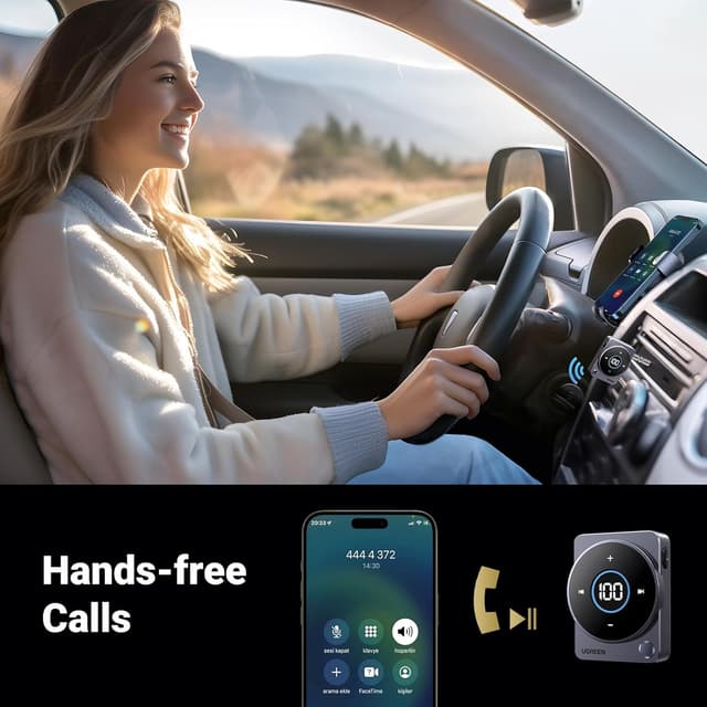 Detalle 2 de UGREEN Aux Bluetooth 5.4 Adapter for Car with 3.5mm Jack, LED Display & Hands-Free Calling