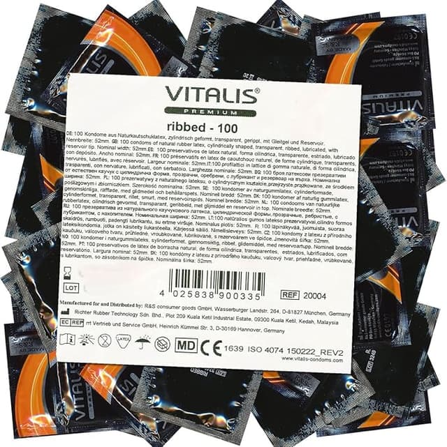 Detalle de Vitalis Ribbed Condones Premium 100 unidades 🛡