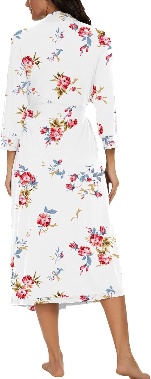 Detalle de PrinStory Women Long/Short Knit Kimono Bathrobe Dressing Gown with Pockets and Adjustable Sash