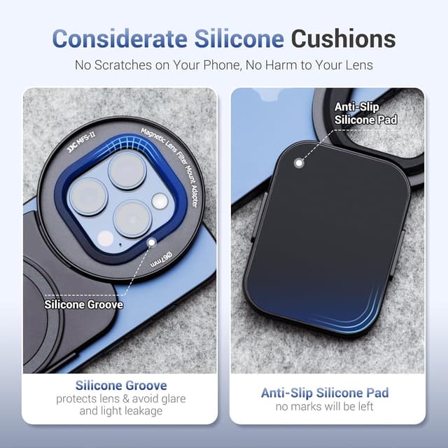 Detalle de JJC adaptateur de filtre magnétique pour iPhone 16/15/14 Pro (67 mm) avec fixation Magsafe et support double face