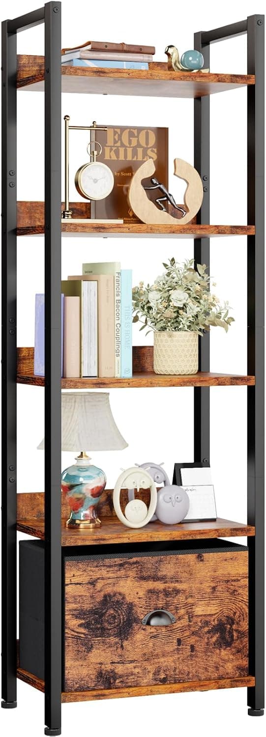 Detalle de Furologee 5-Tier Bookshelf with Drawer