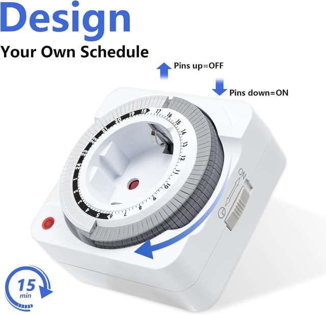 Detalle de Mechanische Zeitschaltuhr Steckdose (2er-Set) mit 24-Stunden-Programm, 96 Segmenten à 15 Minuten