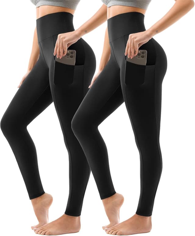 Detalle de Sanpetix Sport Leggings Damen High Waist mit Taschen – 2er Pack (Schwarz/Grau)