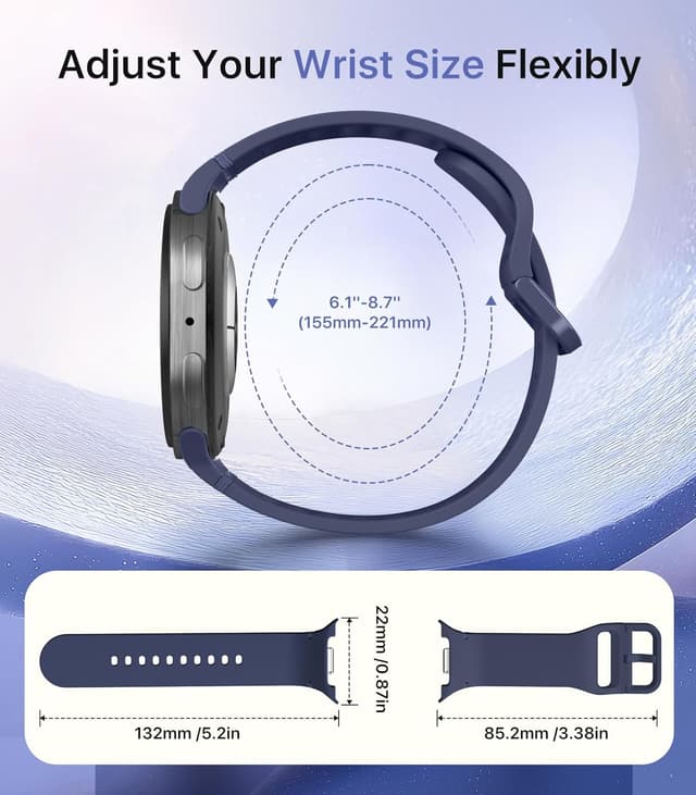 Detalle 2 de TiMOVO 6-Pack Sport Bands for Samsung Galaxy Watch 8 (40/44mm) & Watch 8 Classic (46mm) — soft silicone replacement straps