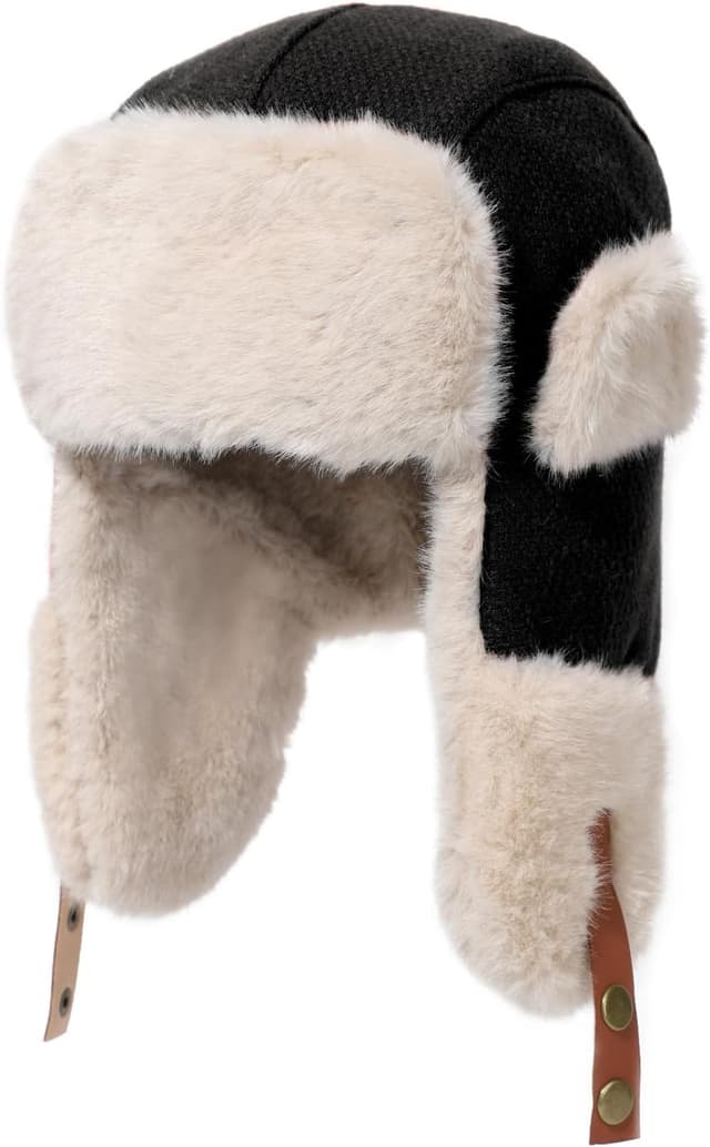 Detalle de LY4U Winter Trapper Hat with Thick Faux Fur Ear Flaps & Adjustable Chin Strap (Unisex Ushanka/Pilot Style)