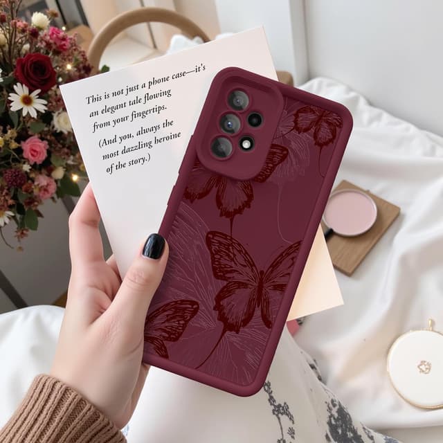 Detalle de FUXICASE Butterfly Silicone Case for Samsung Galaxy A53 5G (Burgundy Red Butterfly)