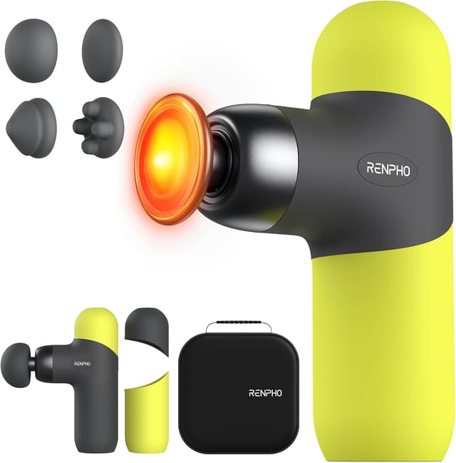 Detalle de RENPHO Mini Thermal Massage Gun with Heat (Green) — portable heated deep tissue percussion massager