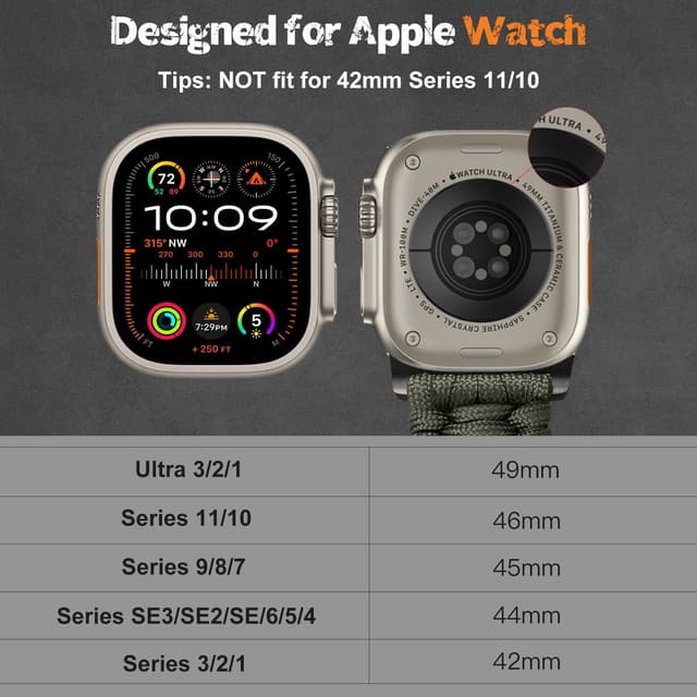 Detalle de Bandletic Nylon Paracord Strap Compatible with Apple Watch Ultra 3/2/1 & 49–42mm models (Green)