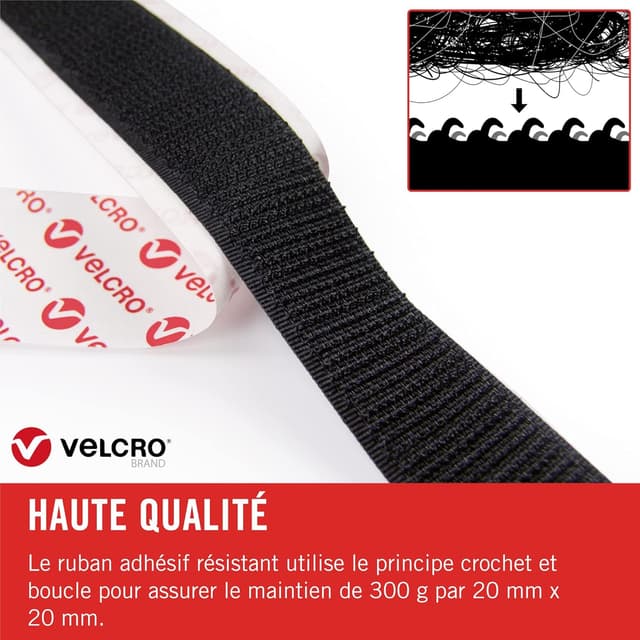 Detalle de Ruban Velcro auto-agrippant adhésif à crochets et boucles (noir) 20 mm x 10 m