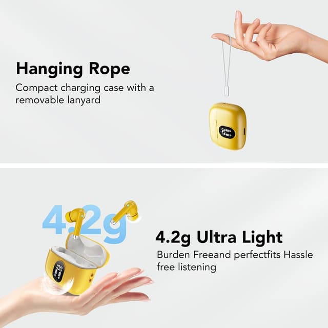 Detalle de QXQ Bluetooth Kopfhörer (Sport In-Ear) mit 4 ENC Mikrofonen, 40 Std Laufzeit und LED-Anzeige – Gelb