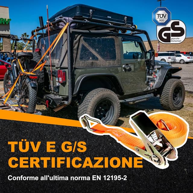 Detalle de Set 3 cinghie a cricchetto 1200 kg Manduka, 6 m x 25 mm (arancione)