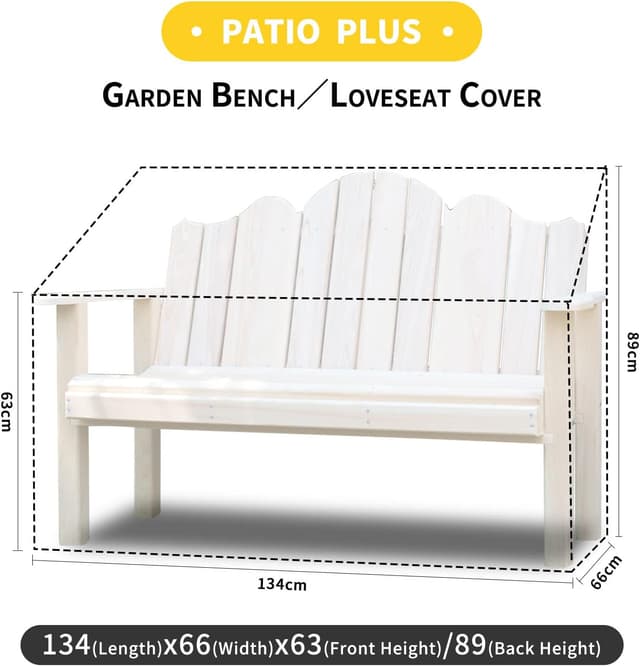 Detalle 2 de PATIO PLUS 2 Seater Garden Bench Cover Waterproof with Air Vent (134x66x63/89cm) – Tear-Resistant 600D Oxford, Black