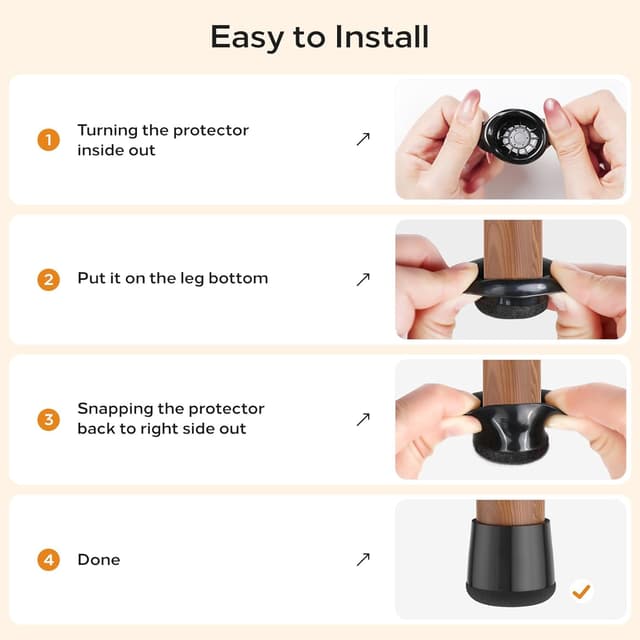 Thumbnail 6 de yomanta Chair Leg Floor Protectors (24PCS) – Silicone & felt pads for round chair legs (33–36mm), black