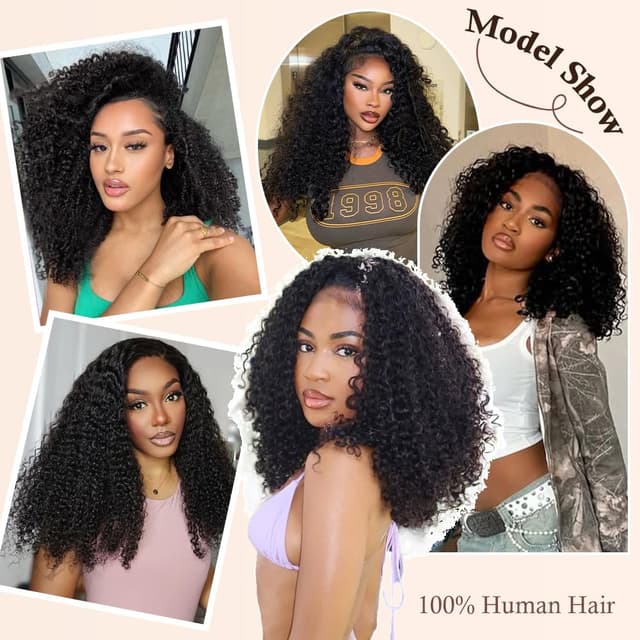 Detalle de Lannaax 13x6 HD Lace Curly Wig (250% Density) — Virgin Remy Human Hair Drawstring, Natural Black, 20 Inch