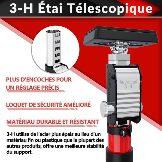 Detalle de 3-H Étai télescopique réglable extensible 110–195 cm en acier épais (1 pièce) – charge max 75 kg